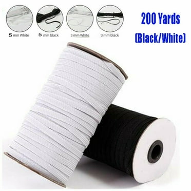 200yds/Roll 1/8" Flat Elastic Cords Knit Braided Sewing Bands Ropes White 3mm 